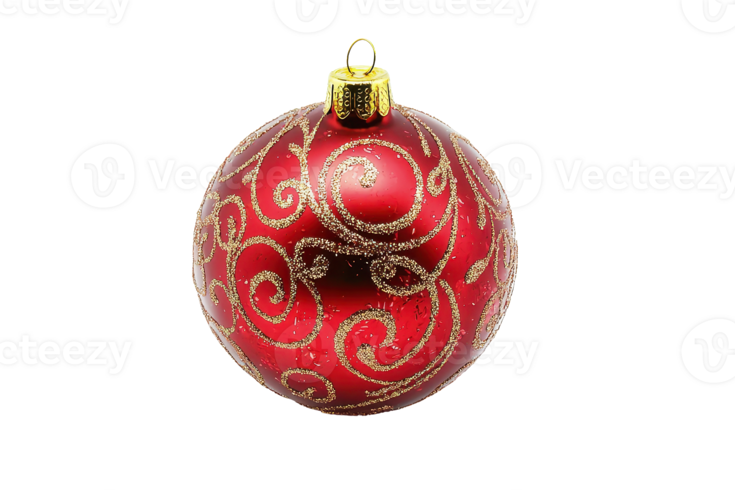 Elegant red Christmas ornament with golden swirls isolated on transparent background. Perfect for seasonal decoration and holiday design projects. png