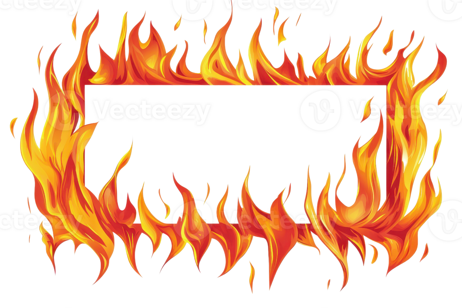 A fiery rectangular frame with blazing orange and yellow flames, suitable for a variety of design and creative projects. png
