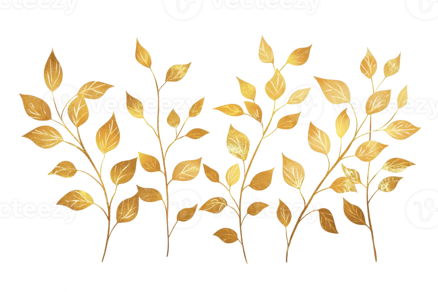 Elegant golden leaf branches illustration, perfect for invitations, websites, or decor with a touch of sophistication. png