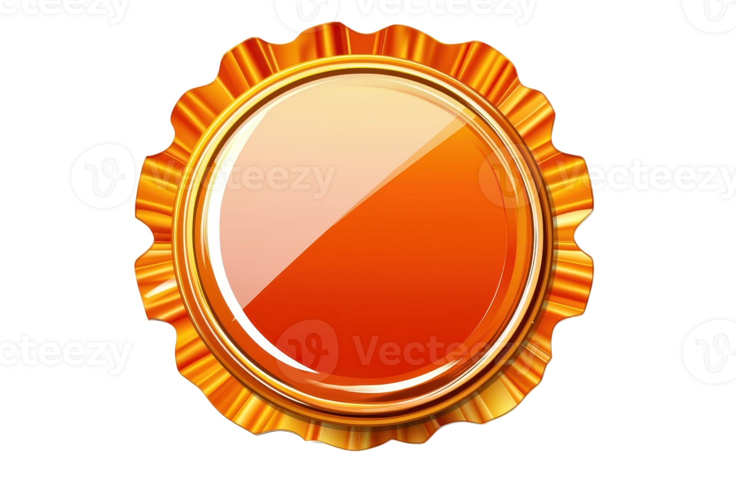 Shiny gold badge with a reflective surface and orange center, perfect for awards, achievements, or certifications in graphic design. png