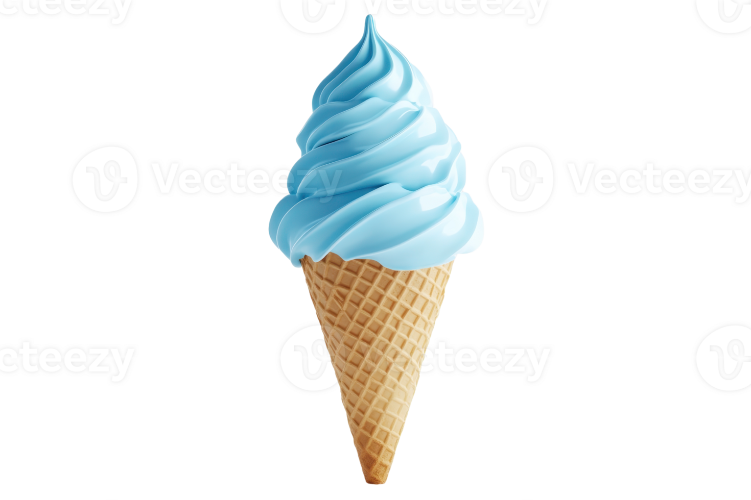 Delicious blue soft-serve ice cream in a waffle cone isolated on transparent background. Perfect for dessert or summer treats imagery. png