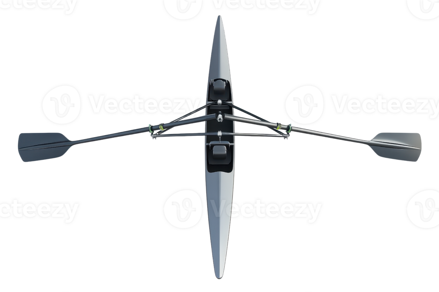 Top view of a rowing boat with oars, isolated on a transparent background. Ideal for sports, water activities, and nautical themes. png