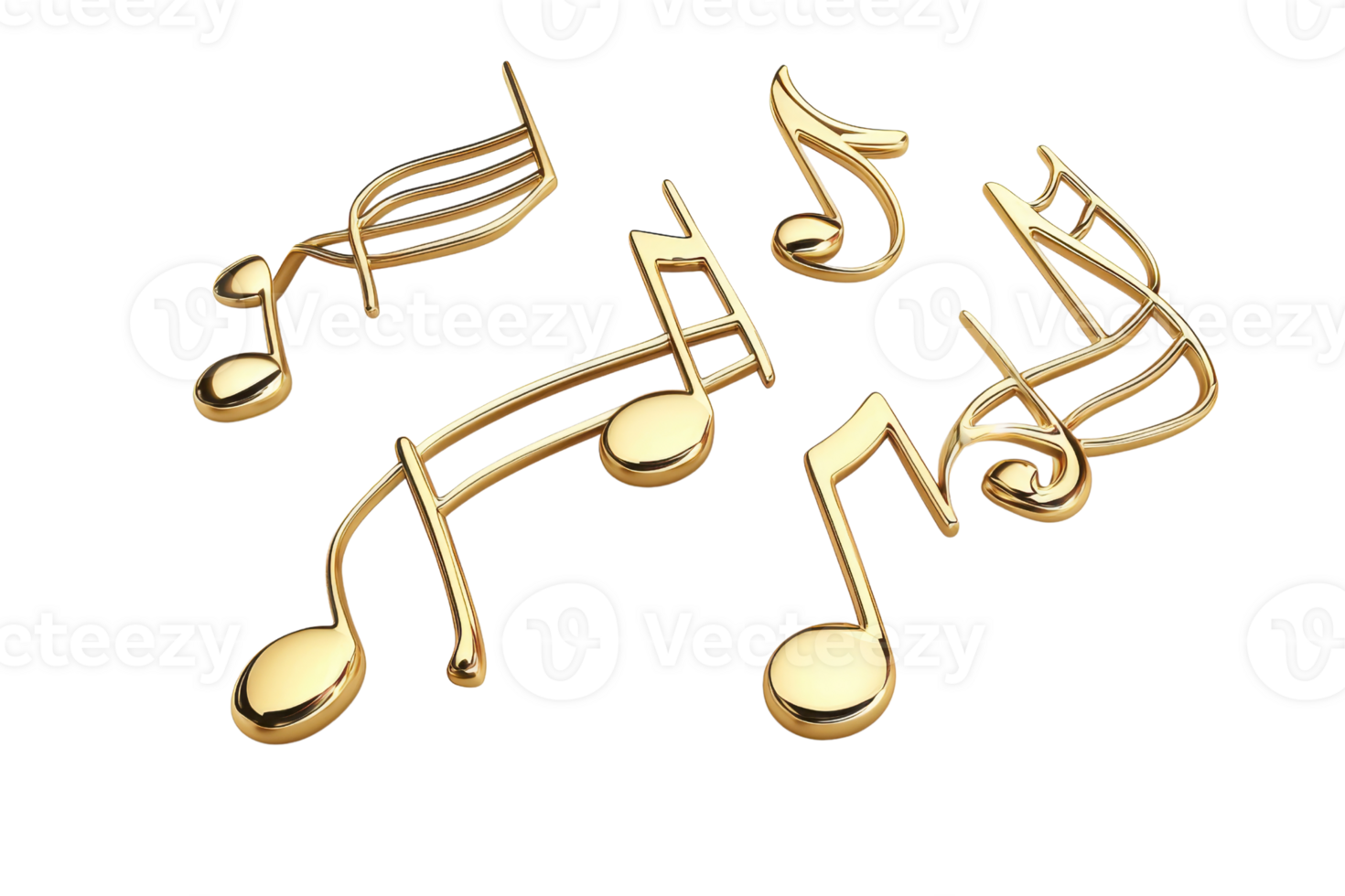 Golden music notes floating on a transparent background. representing musical creativity and artistic inspiration. Ideal for music and art themes. png