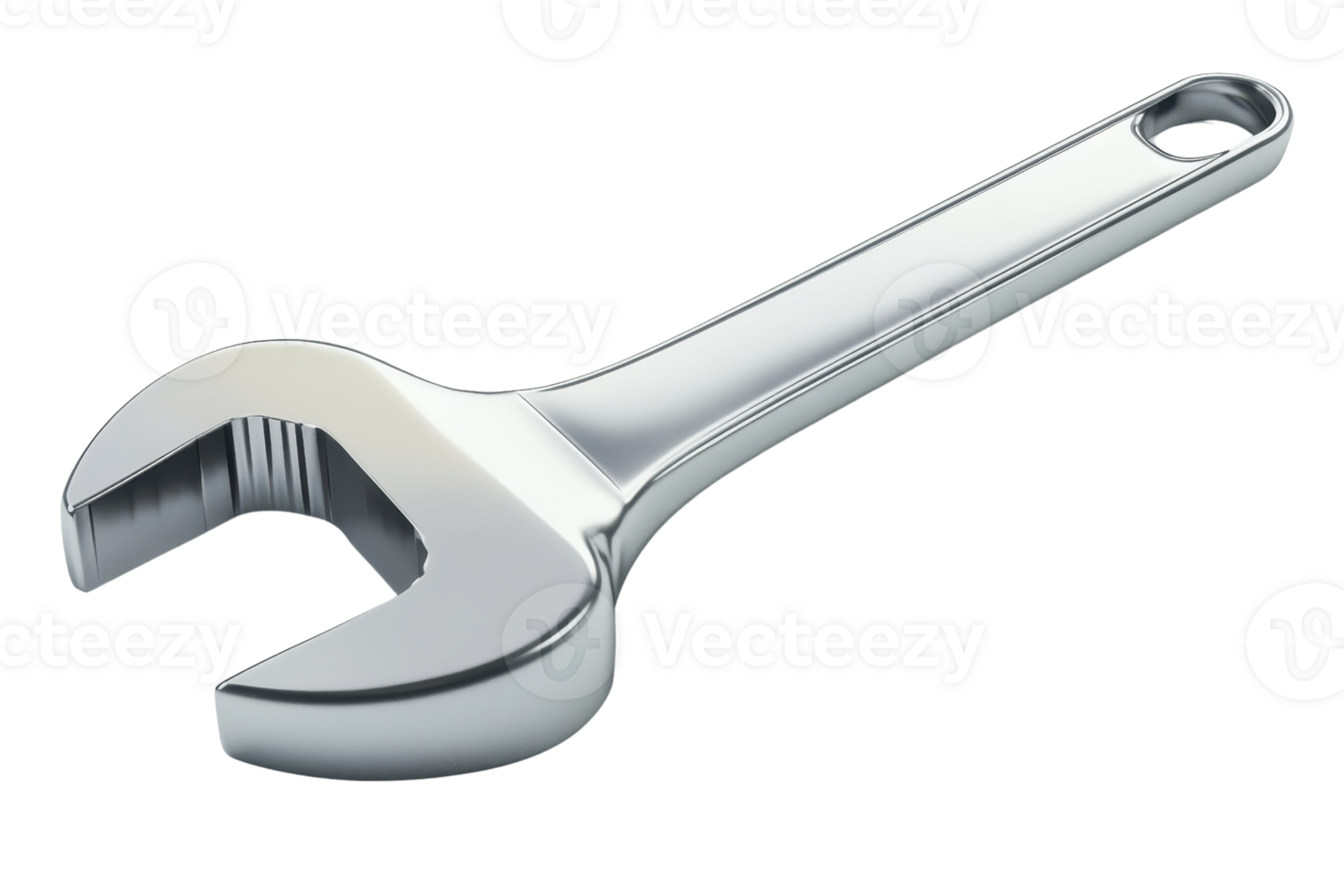 High-quality image of a silver metallic wrench, showing details and design perfectly. Useful for tool, construction, and maintenance-related visuals. png