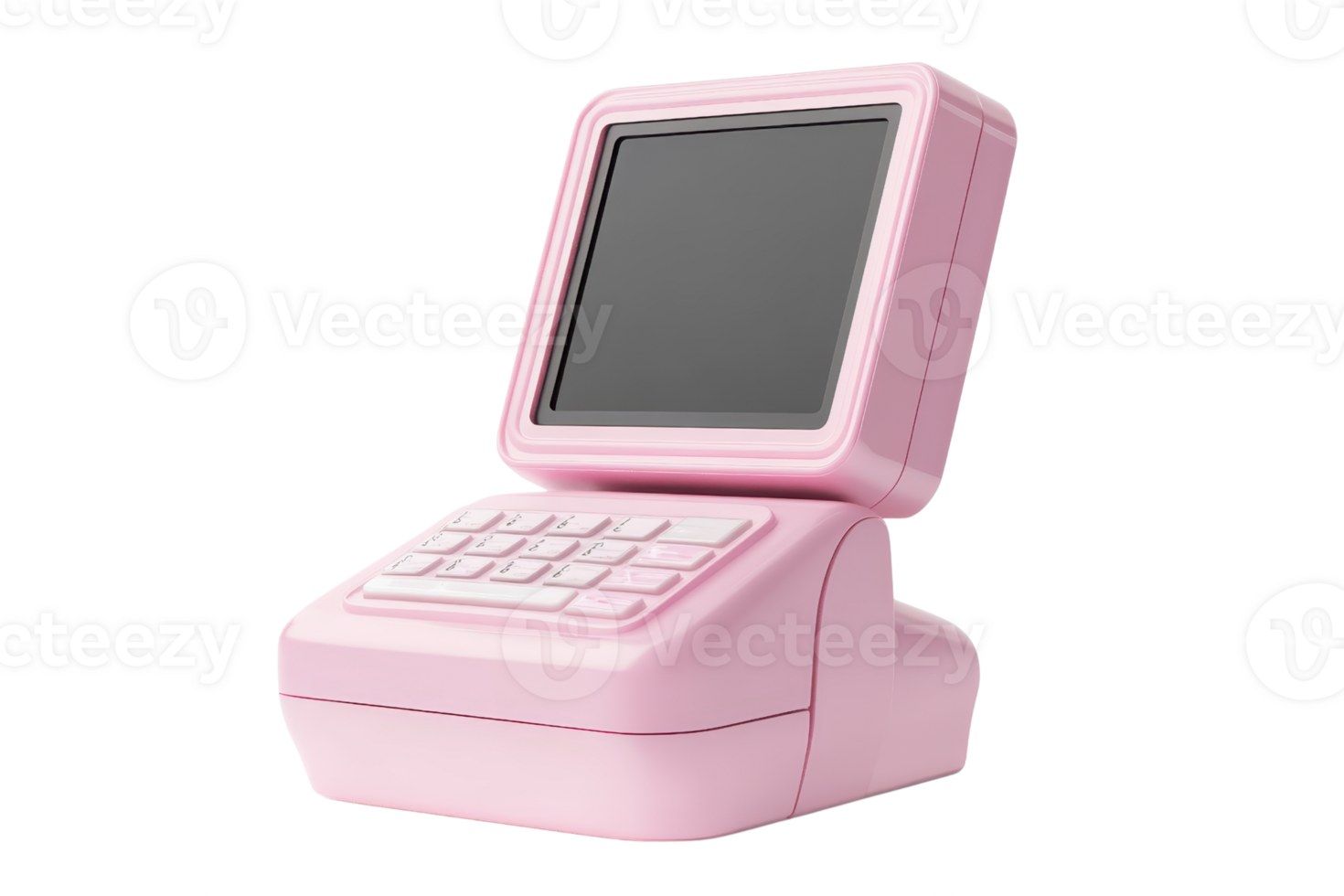 Pink retro-inspired mini computer with a small screen and keyboard, perfect for stylish and nostalgic tech enthusiasts. png