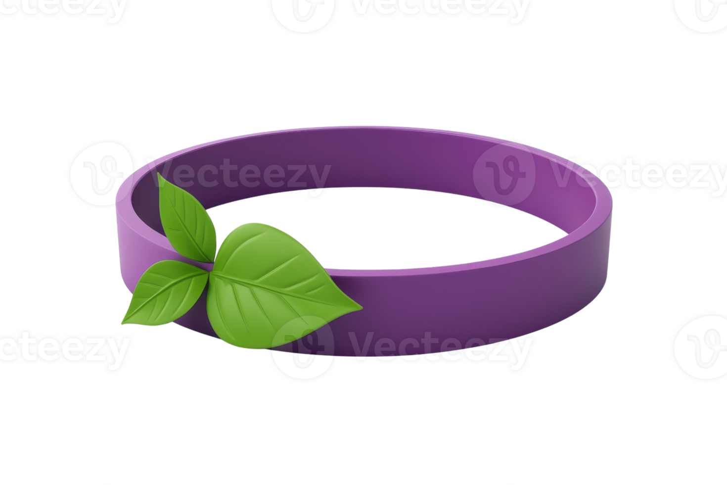 Purple bracelet with green leaves, minimalistic design isolated on a transparent background. representing eco-friendly fashion accessories. png