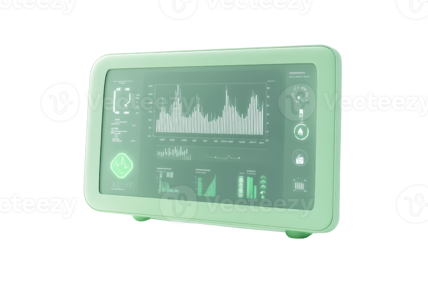 Modern medical monitor displaying vital health statistics, used in healthcare and medical environments for patient monitoring. png