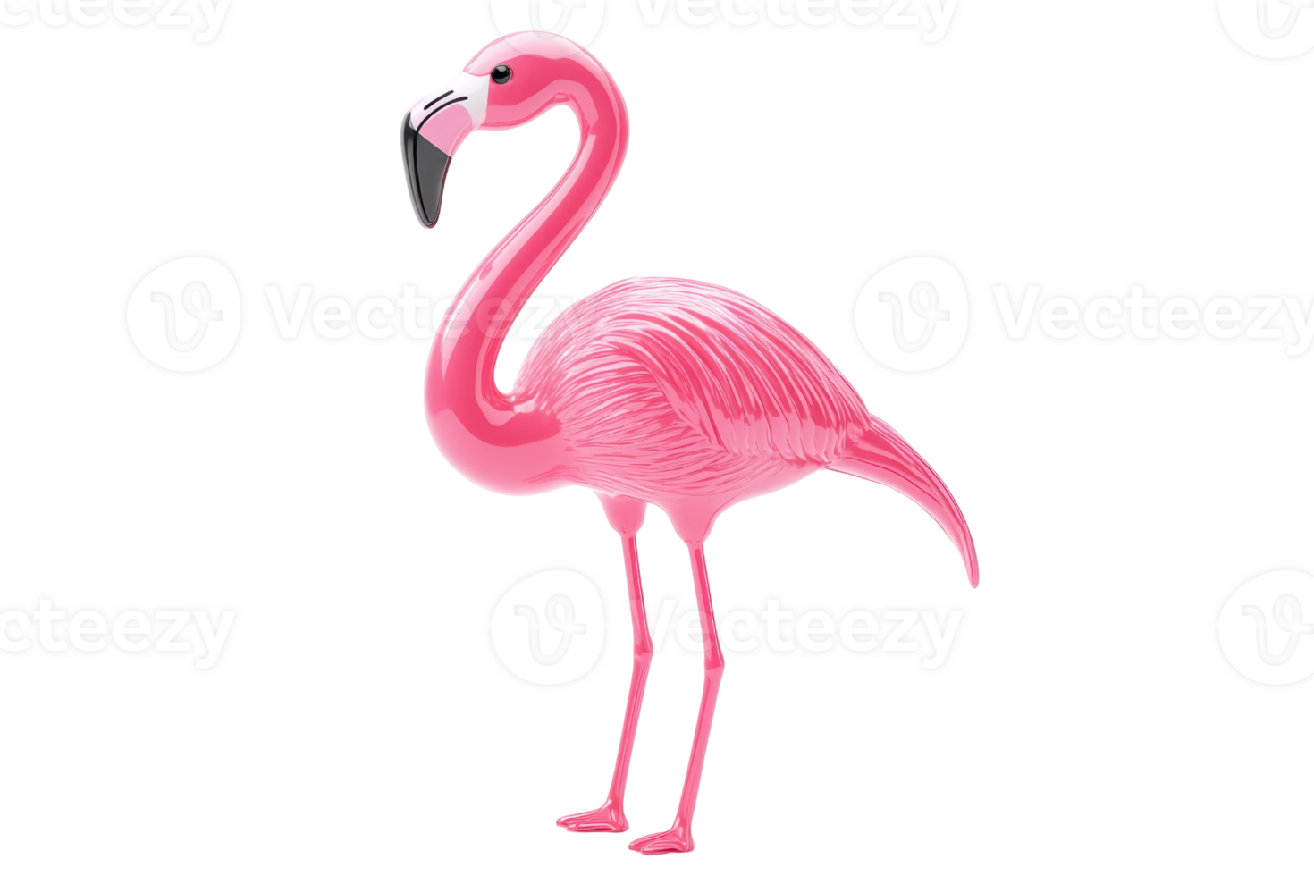 Vibrant pink plastic flamingo isolated on transparent background. perfect for garden decor, summer projects, and cheerful design themes. png