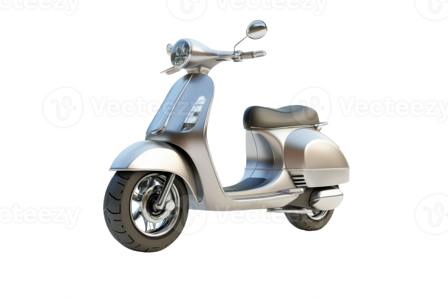 Sleek silver scooter isolated on transparent background. modern motorbike design perfect for urban commuting and transportation. png