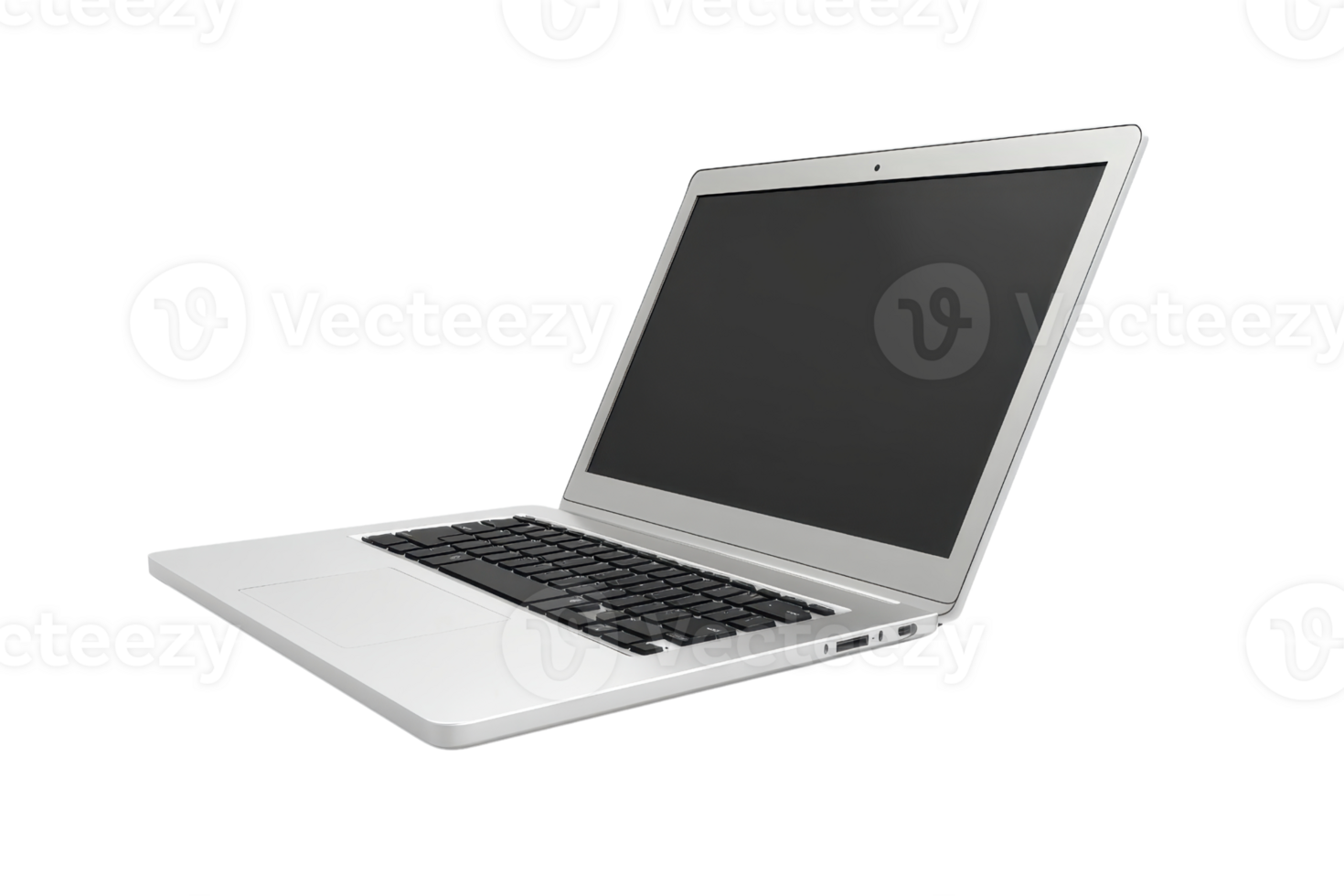 Sleek silver laptop with a black keyboard on a transparent background. ideal for technology and business-related themes or presentations. png