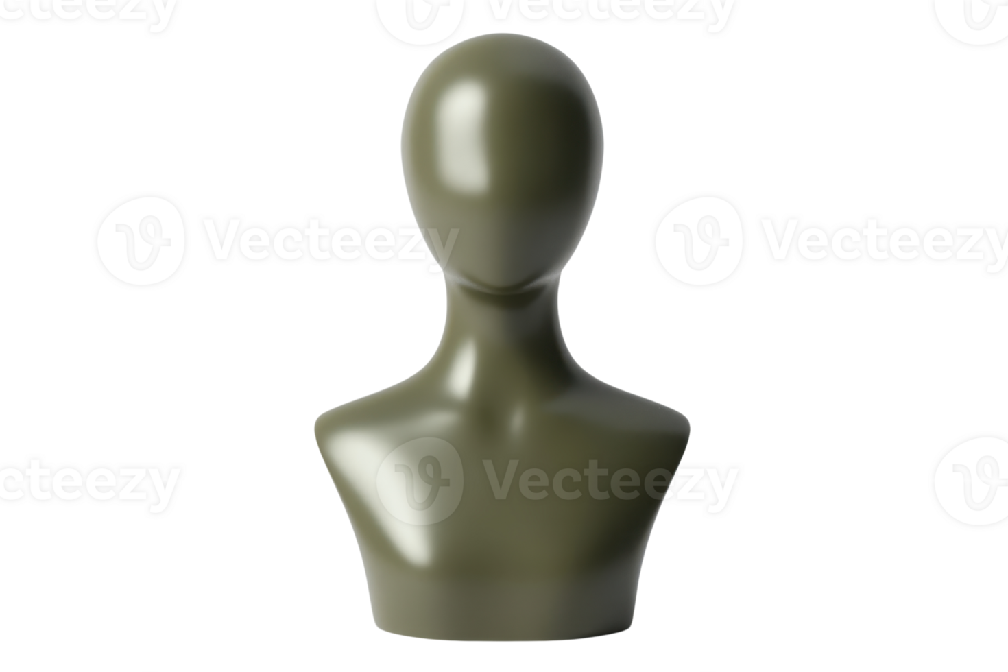 Green mannequin head on transparent background. ideal for displaying hats, wigs, accessories, and educational purposes in a simple and elegant manner. png