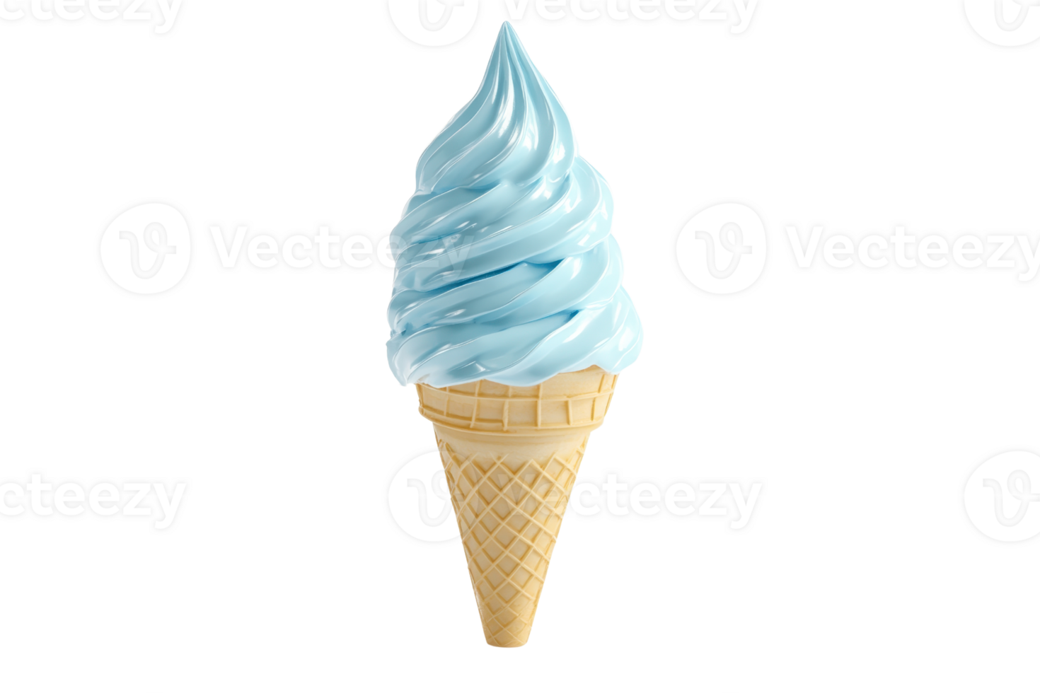 A delicious soft-serve ice cream cone with a blue swirl on a crisp waffle cone, perfect for summertime treats and dessert cravings. png
