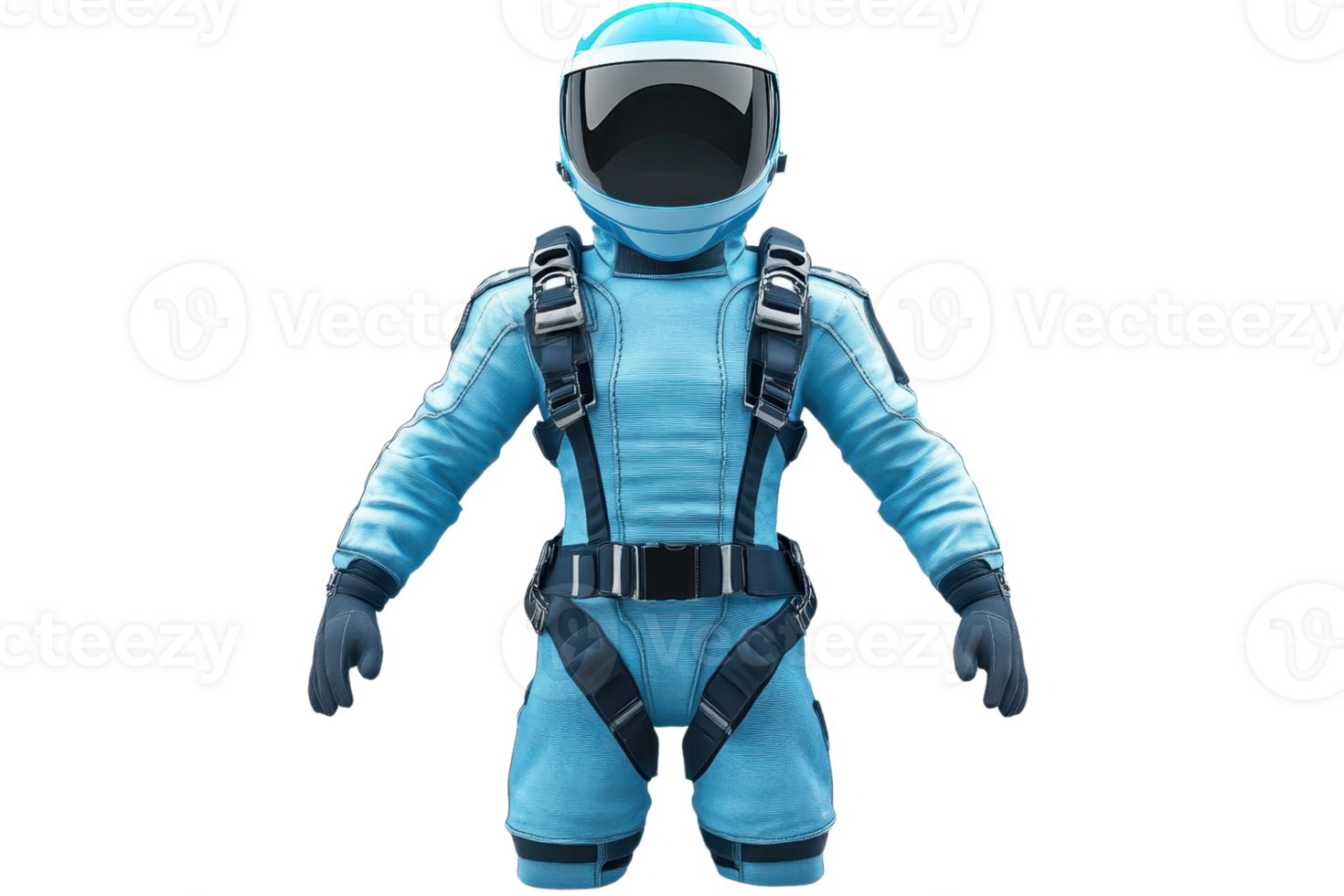 Blue modern spacesuit with helmet, isolated on transparent background. High-tech astronaut suit ideal for science fiction themes and futuristic concepts. png