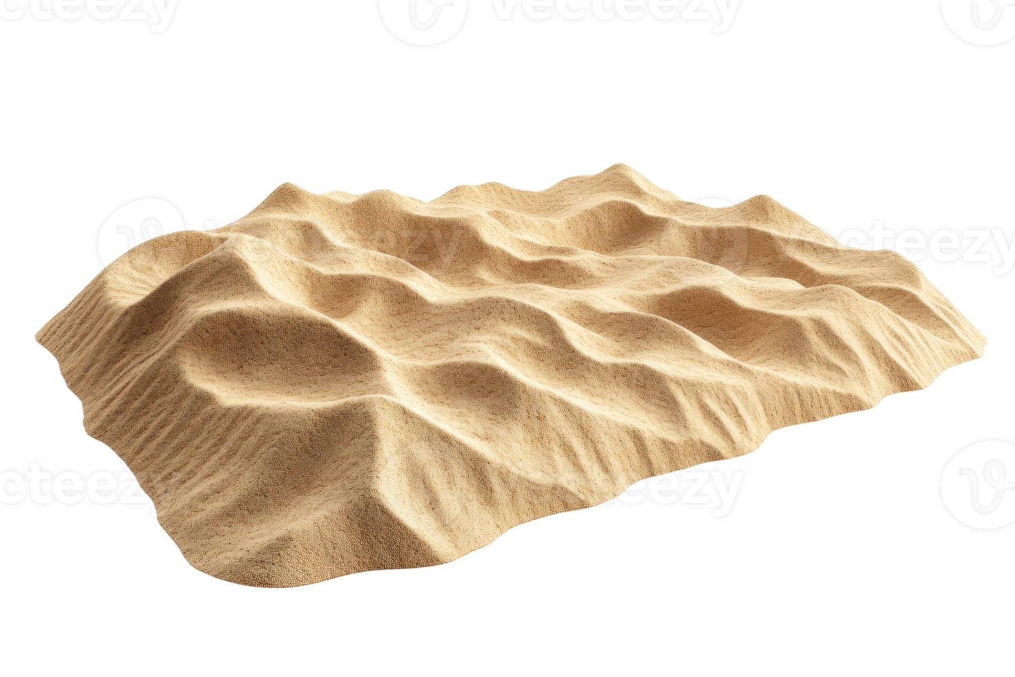 Detailed 3D illustration of a sandy desert terrain with realistic dunes and textured surface, perfect for backgrounds and educational purposes. png