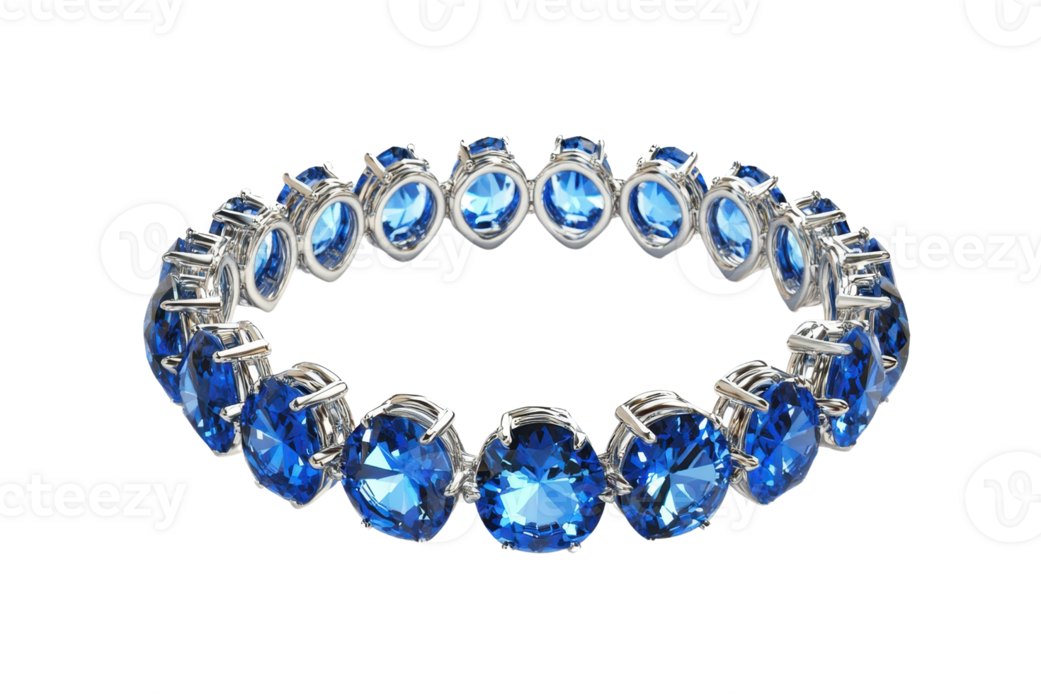 Elegant bracelet featuring round, blue gemstones set in a silver band, perfect for adding a touch of sophistication to any outfit. png