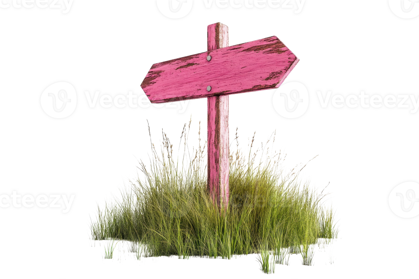 Colorful wooden directional signpost placed in tall grass, ideal for navigation or outdoor themed designs. png