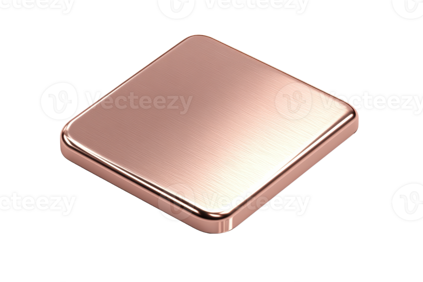 Square metallic object with a smooth, brushed surface, showcasing a sleek and modern design with a copper color finish. png