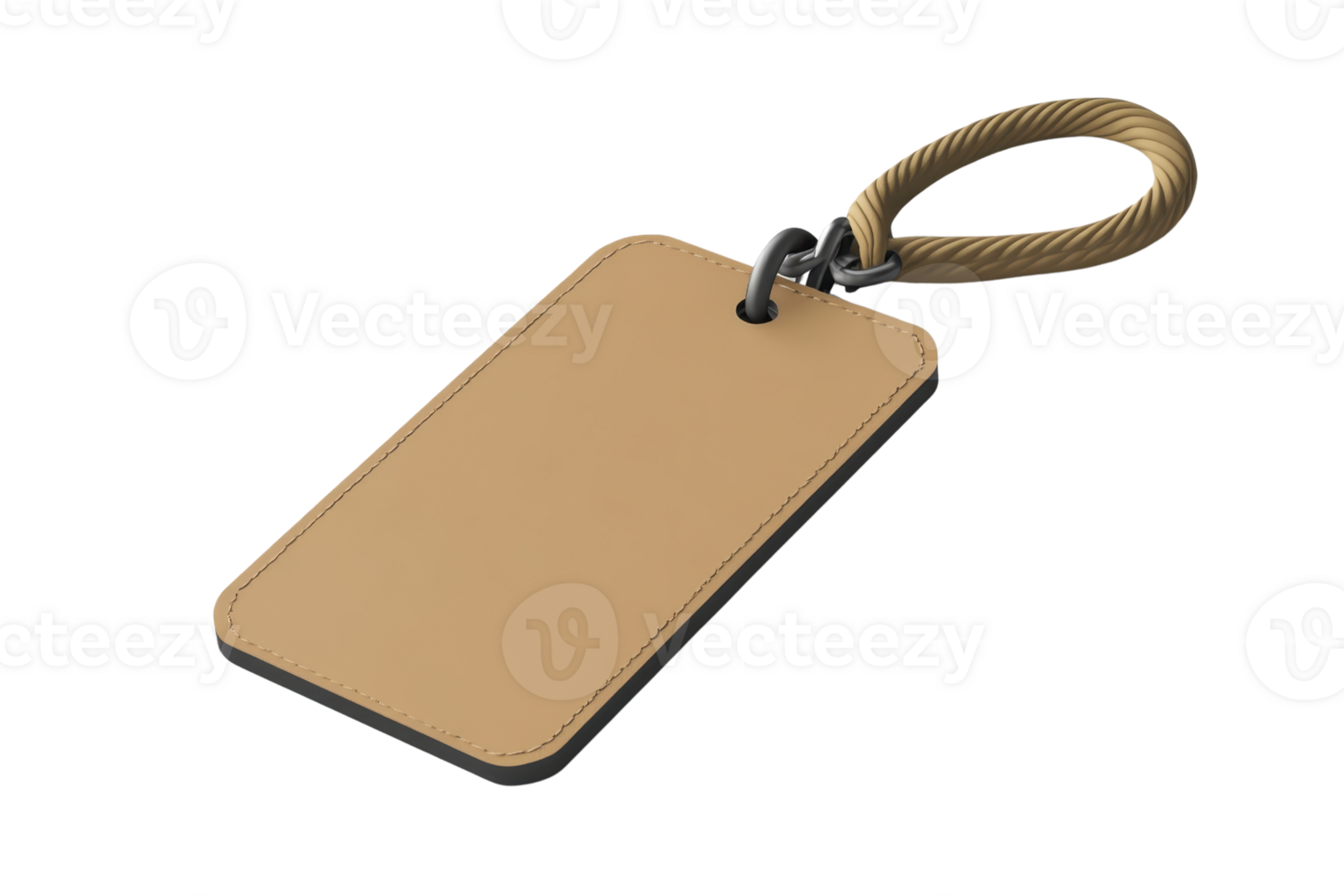 Blank brown luggage tag with rope loop isolated on transparent background. perfect for travel, identification, and customization needs. png