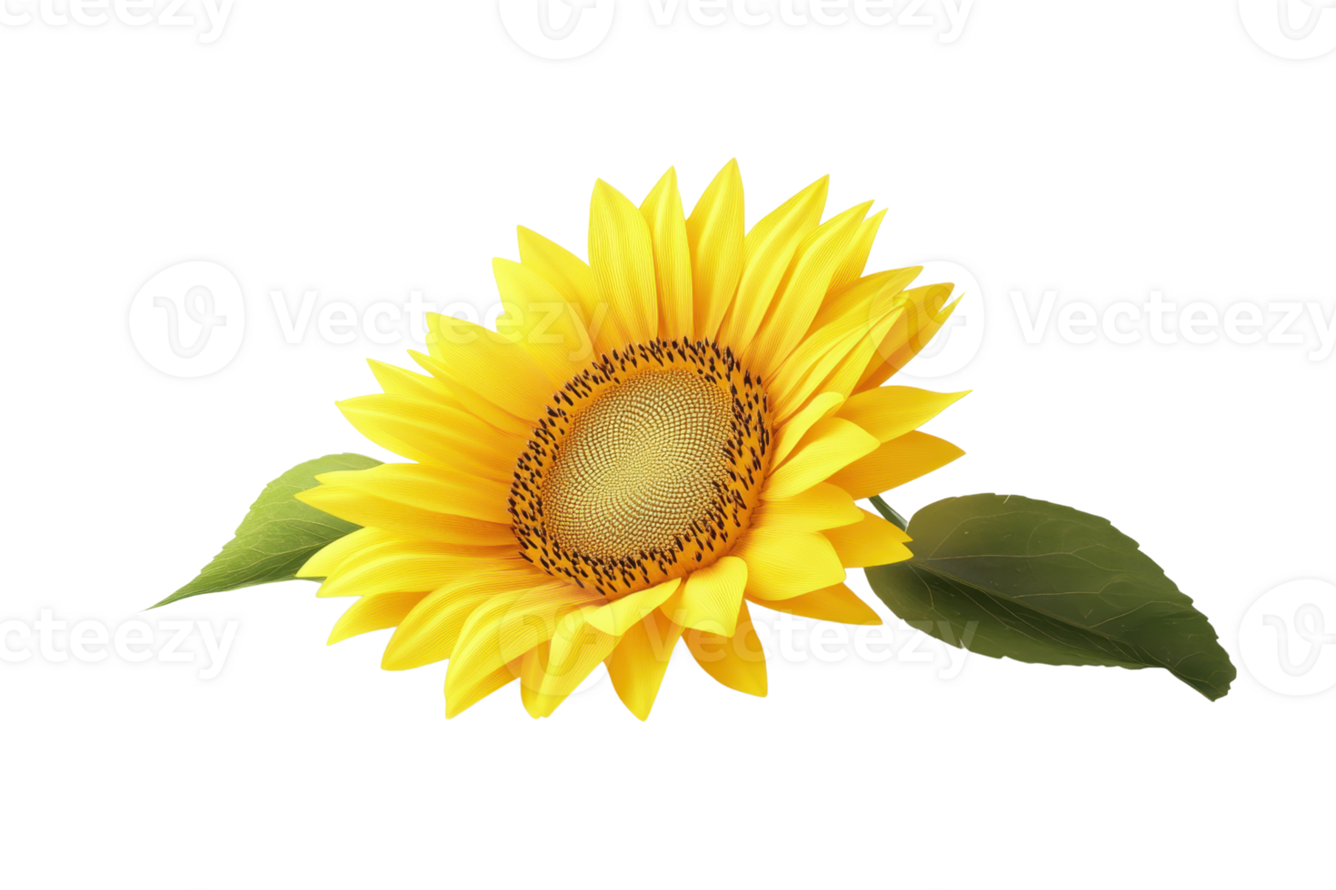 Vibrant sunflower with lush green leaves, beautifully captured in high resolution, perfect for nature-themed designs and artistic projects. png