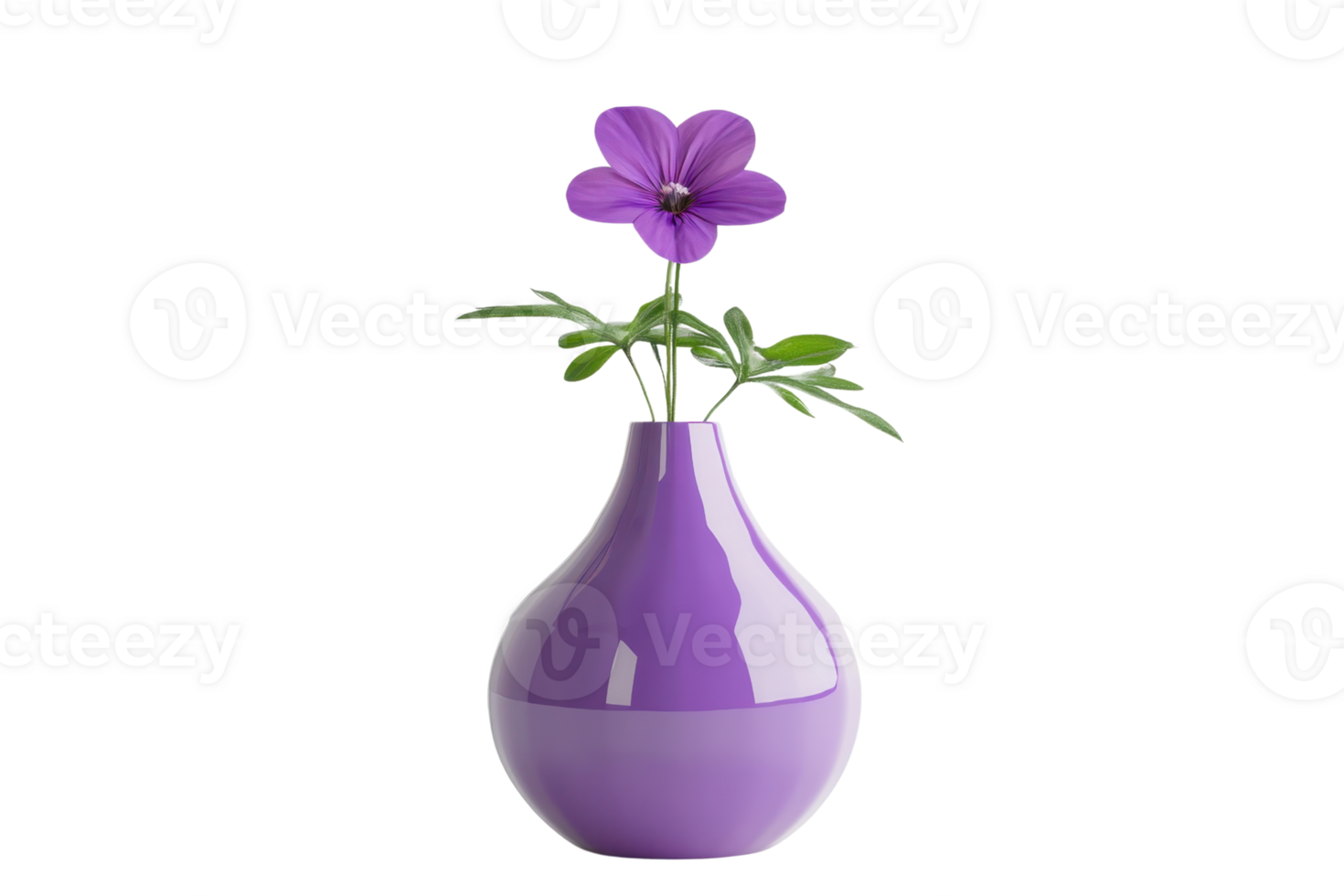 Elegant purple flower in a glossy vase, isolated on transparent background. Perfect for home decor, design inspiration, or floral themes. png