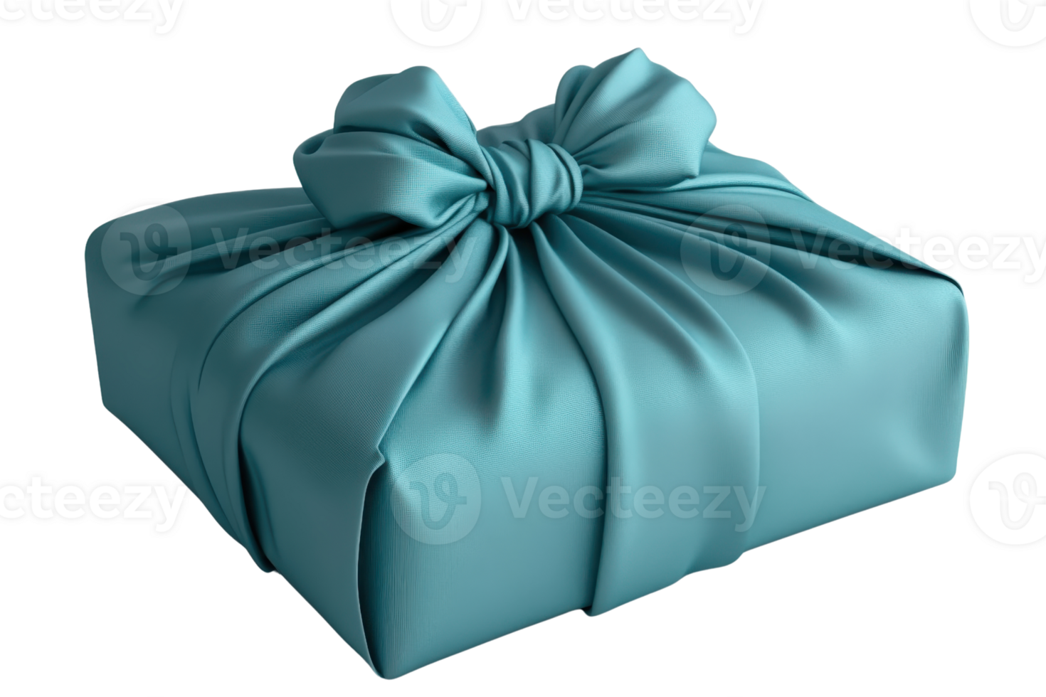 Elegant turquoise gift wrapped in fabric, showcasing a stylish and eco-friendly alternative to traditional gift wrapping. png