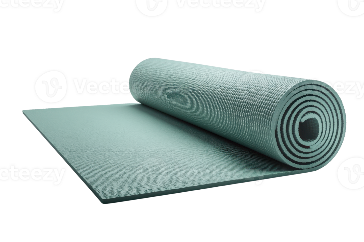 Rolled out yoga mat on transparent background. Ideal for fitness, exercise, and meditation purposes. Provides comfort and stability. png