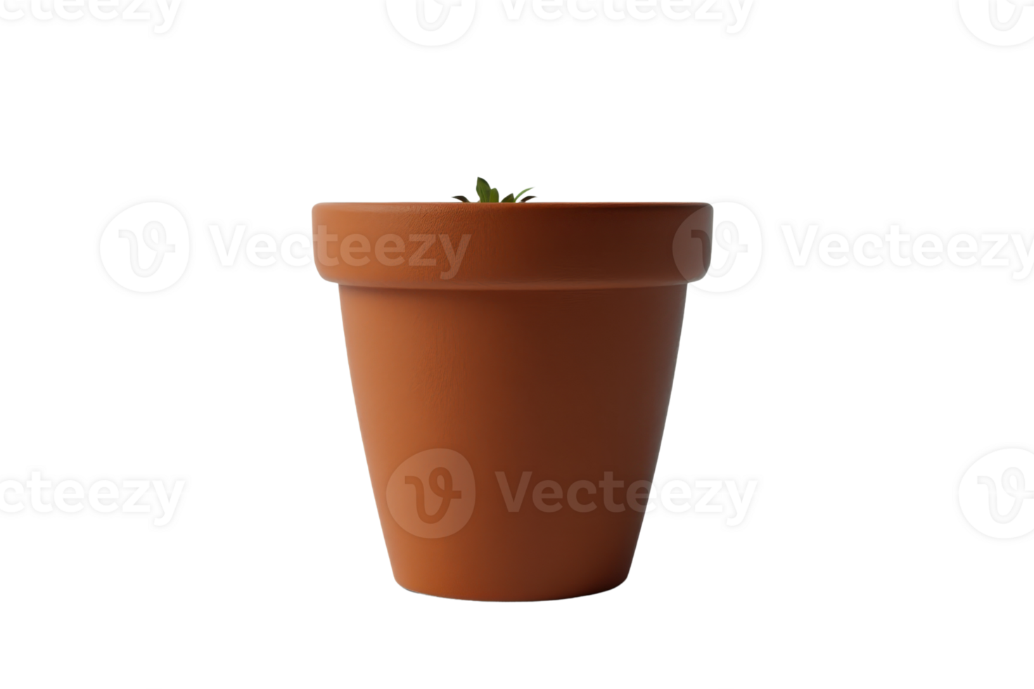 A single clay flowerpot isolated on a transparent background. with a small plant sprouting, perfect for gardening and nature themes. png