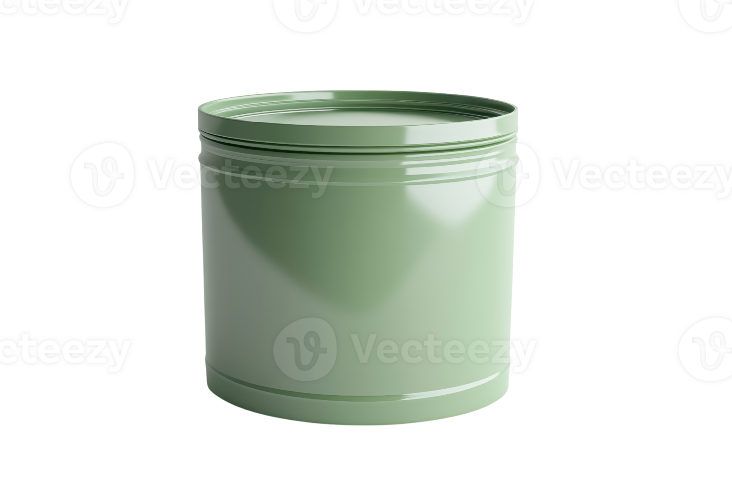 A green cylindrical metal tin with a lid, suitable for storing various items. Isolated on a transparent background. for versatility. png