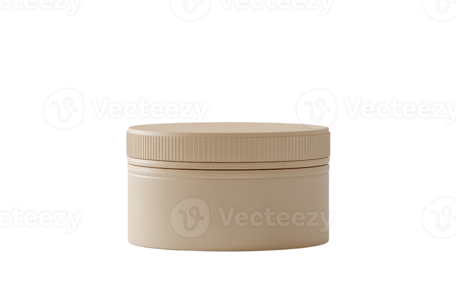 Minimalist beige plastic container with a screw-on lid, perfect for beauty, skincare, and cosmetic product storage. Isolated on a transparent background. png