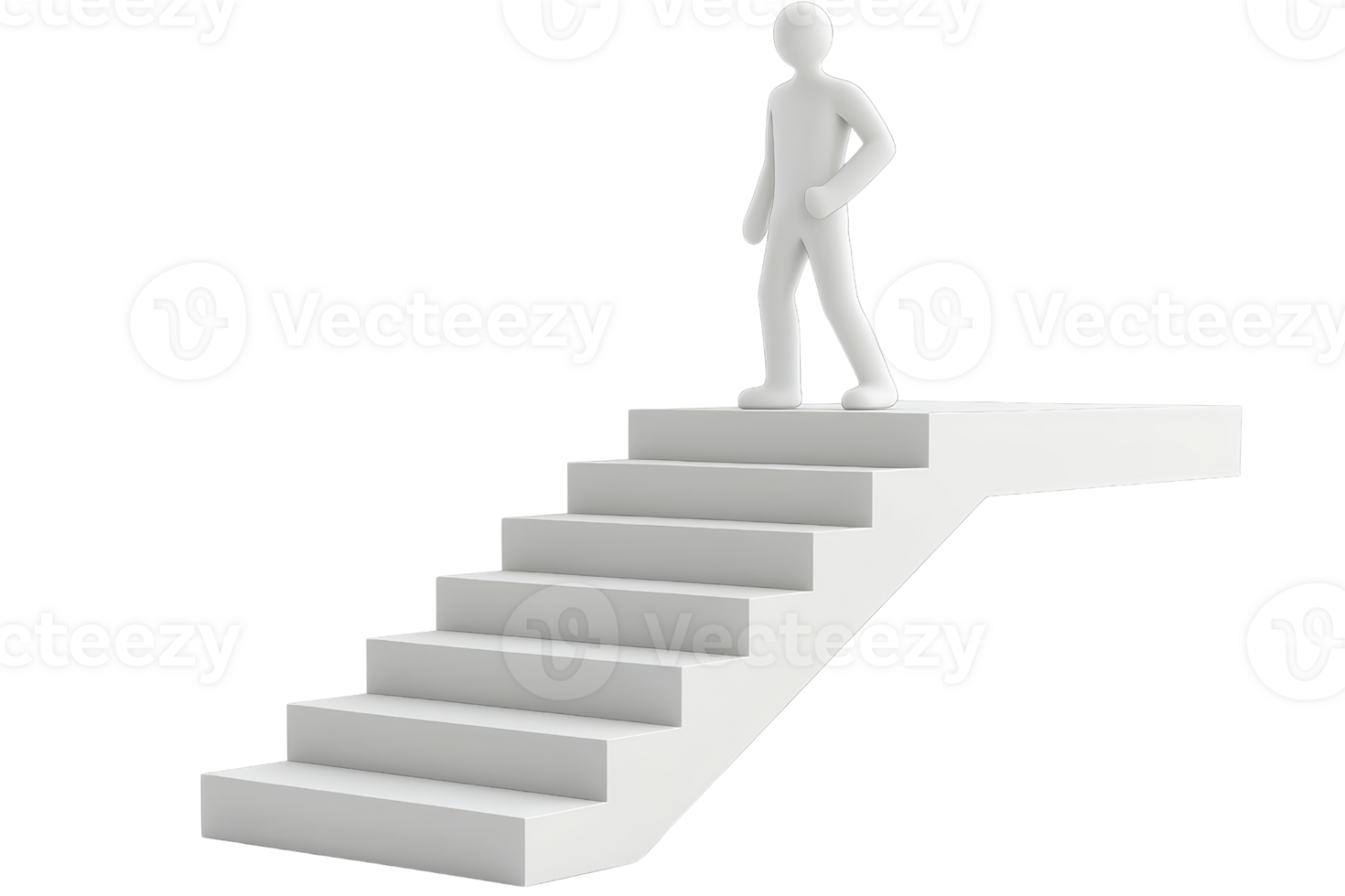 3D render of a person walking up a staircase, symbolizing progress, growth, and success. Ideal for business and motivational themes. png