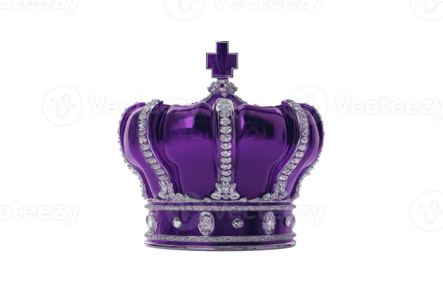 Elegant purple royal crown adorned with silver details, symbolizing luxury, royalty, and nobility. Perfect for regal design themes. png