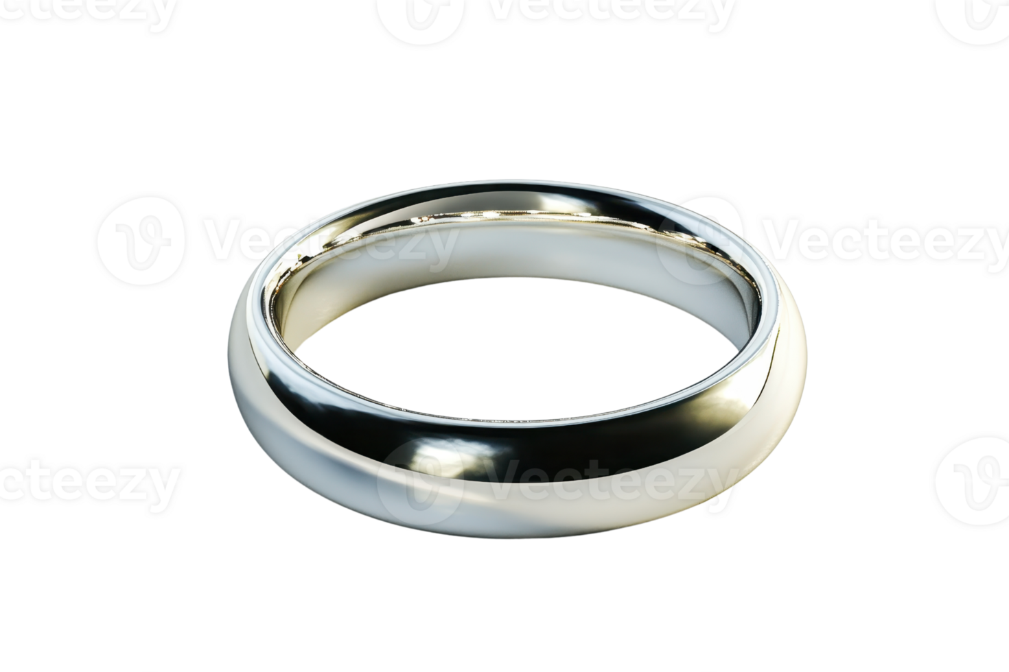 Elegant silver wedding band with a polished finish, perfect for a symbol of love and commitment. Isolated on a transparent background. png