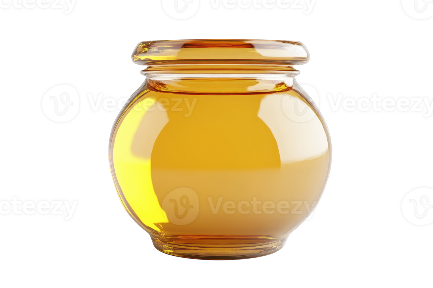 A clear glass jar filled with golden honey, isolated on a transparent background. Perfect for food and culinary projects. png