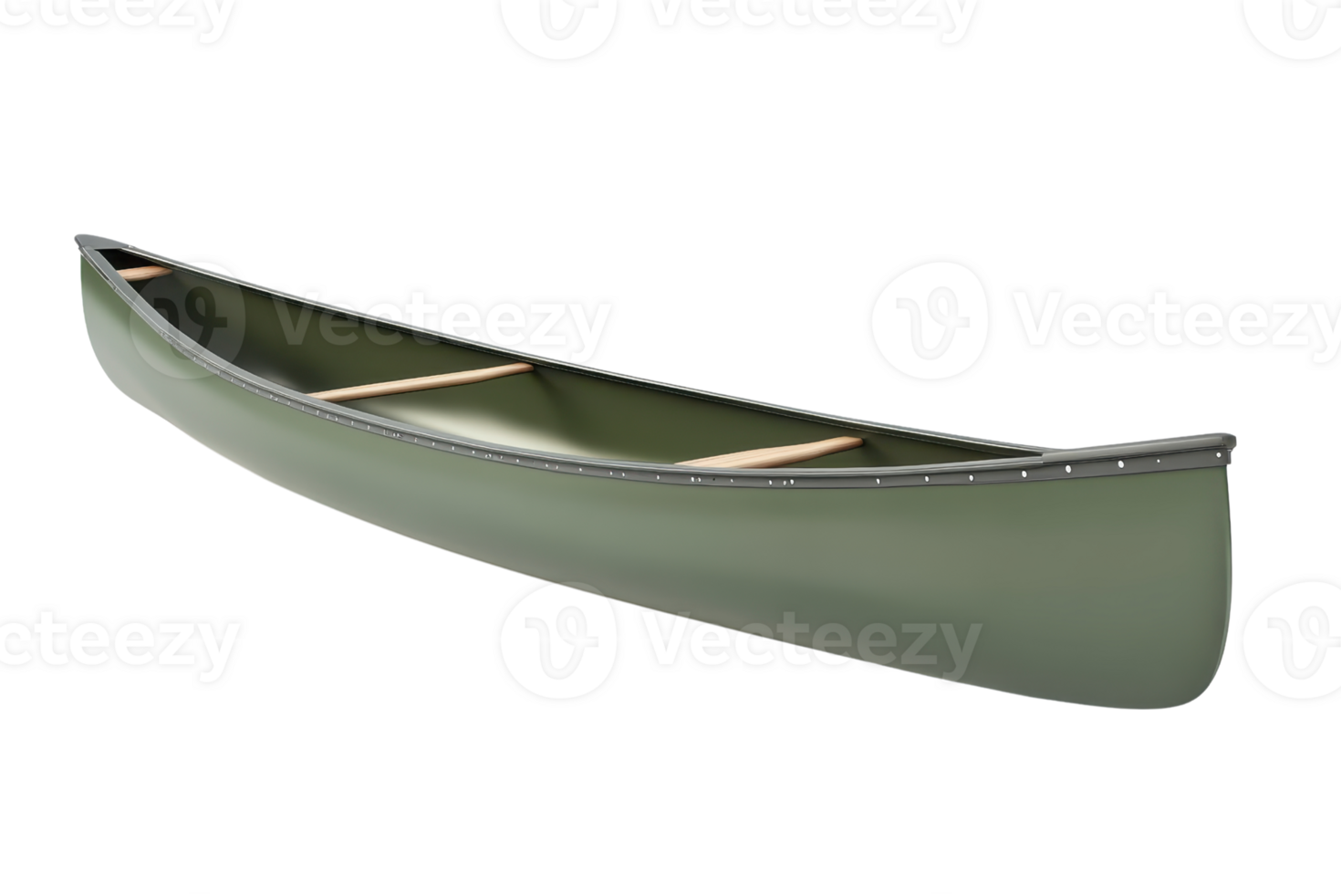 Green canoe isolated on transparent background. side view. Ideal for adventure, exploration, and outdoor activities in rivers and lakes. png