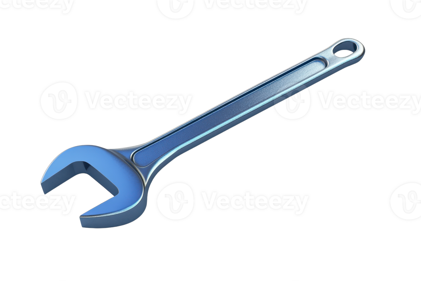 A close-up image of a metallic blue wrench isolated on a transparent background. ideal for industrial or repair-related content. png