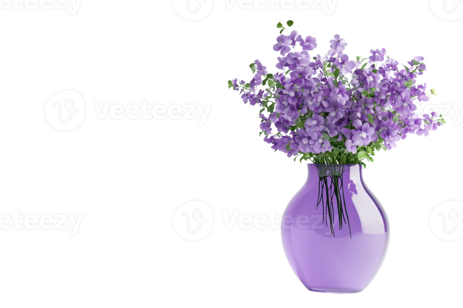Beautiful lavender flowers in a purple vase on a transparent background. perfect for home decor and floral arrangements. png
