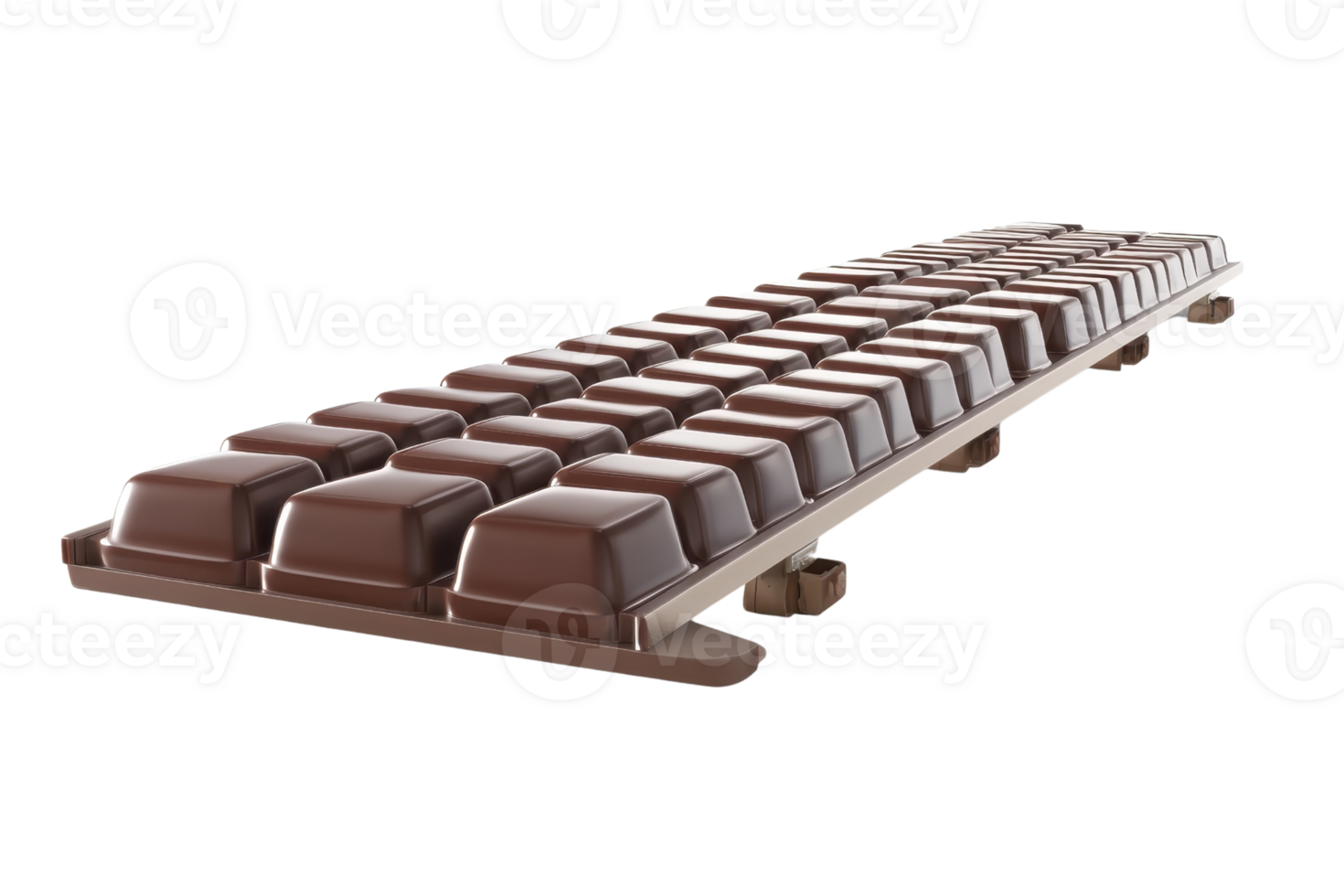 Close-up image of a long milk chocolate bar with individual squares, perfect for confectionery, sweets, and snack-related projects. png
