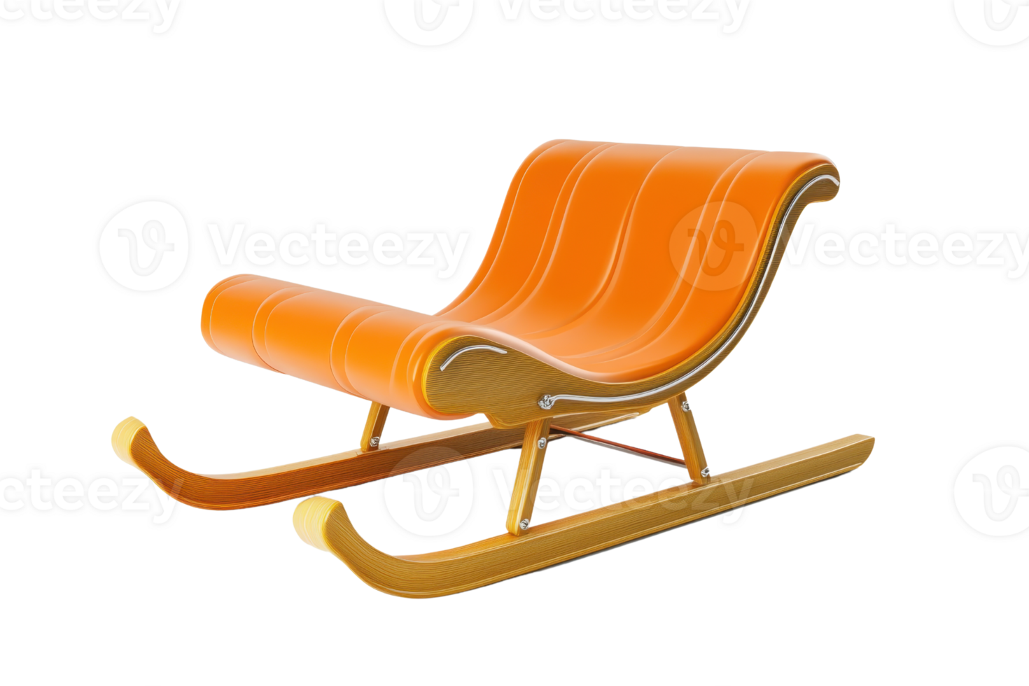 Modern orange sled with wooden frame on transparent background. providing a stylish approach to traditional outdoor winter activities. png