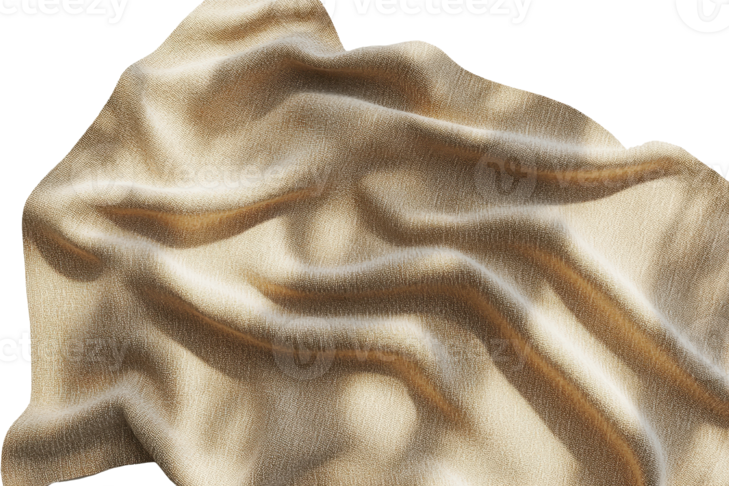 Soft, flowing beige fabric with intricate folds and shadows, creating a luxurious and elegant texture. png