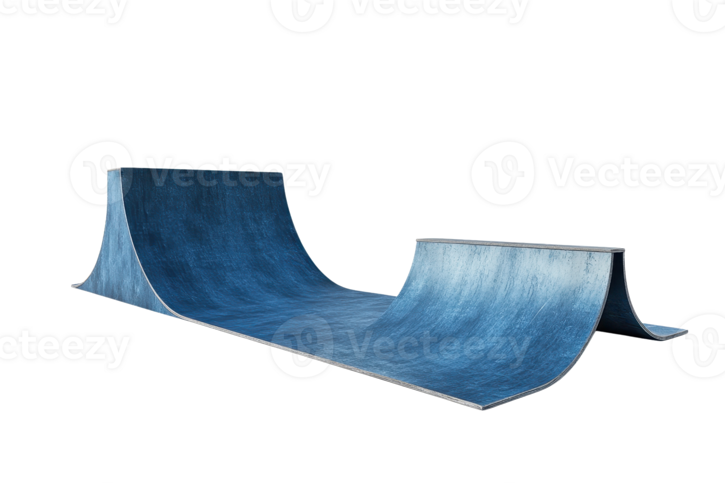 A blue skateboarding half-pipe ramp isolated on a transparent background. featuring smooth curves and a sleek design. png