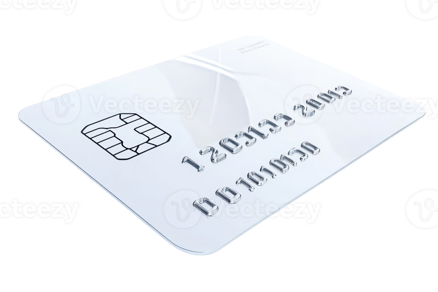Close-up image of a blank white credit card with a chip. Ideal for financial services, banking, and payment illustrations. png