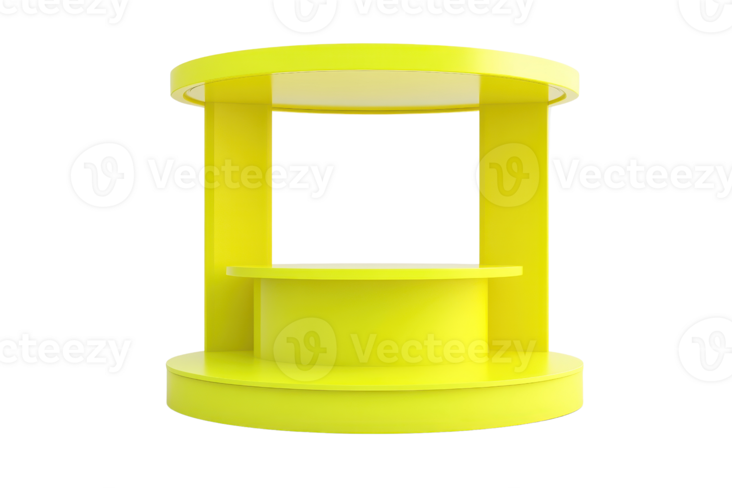 Bright yellow promotional kiosk on transparent background. Ideal for trade shows, marketing events, and product displays. png