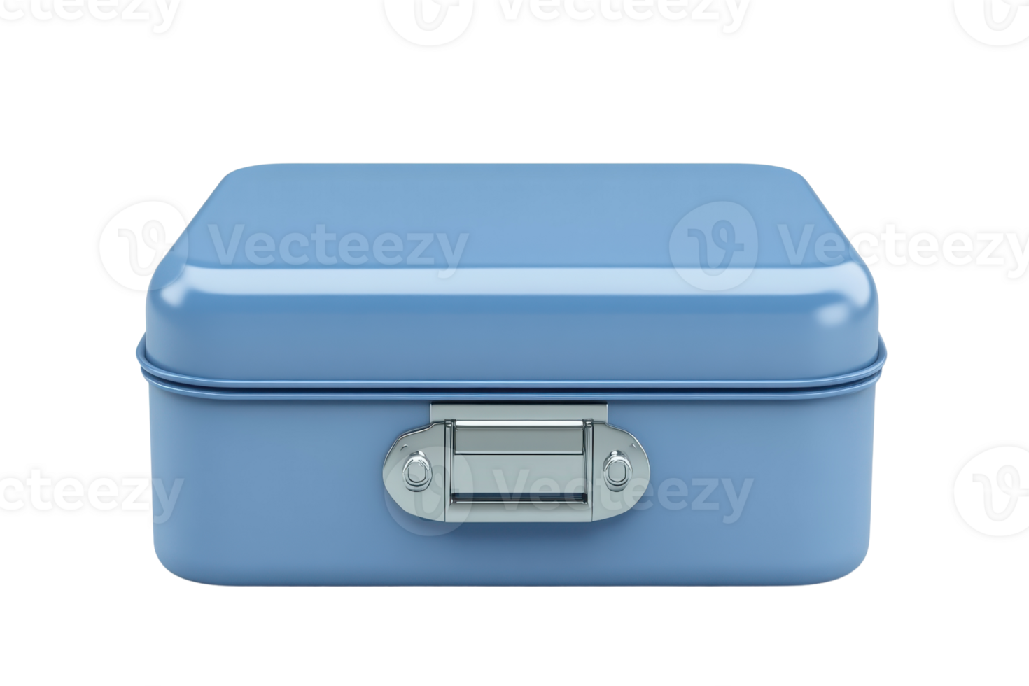 A closed blue metal box with a clasp on the front. Ideal for storing small items and organizational purposes in a minimalist design. png