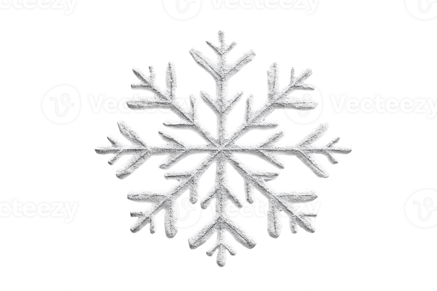 Intricate snowflake close-up showing detailed patterns and structure. Perfect for winter, holiday, and seasonal designs. png