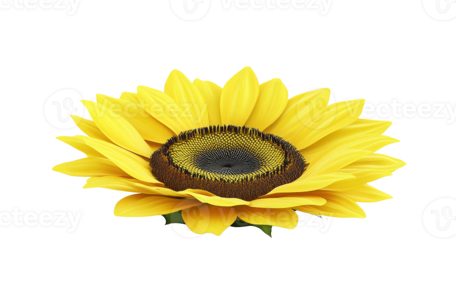 Close-up image of a vibrant sunflower in full bloom with bright yellow petals and a dark center isolated on a transparent background. png
