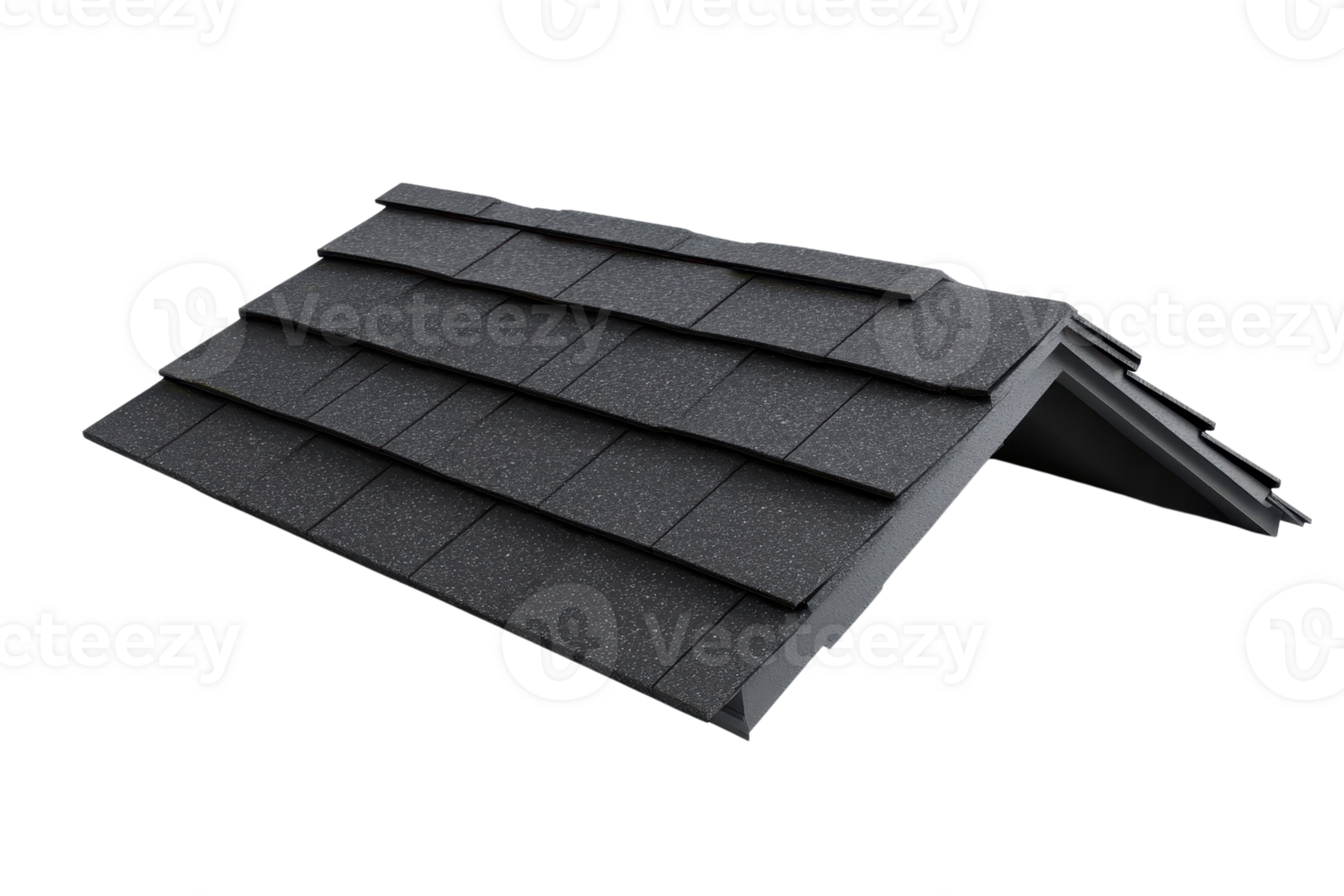 Black asphalt shingle roof isolated on transparent background. Perfect for construction, architecture, and roofing project illustrations. png