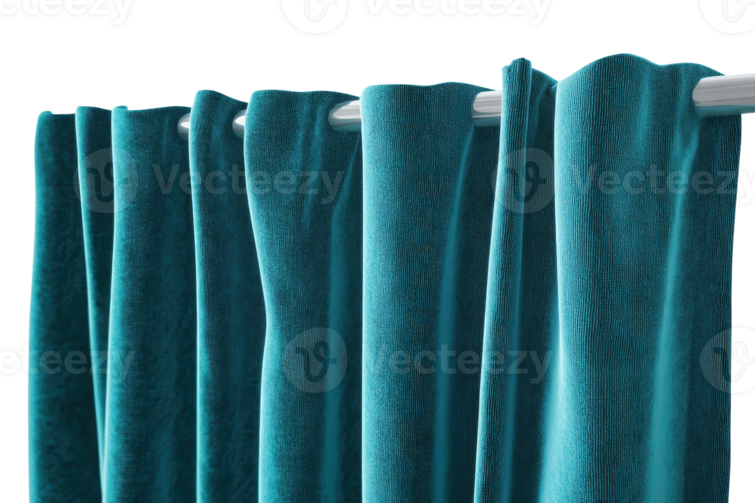 Elegant teal curtains hanging on a rod, perfect for adding a touch of sophistication to any room decor. png