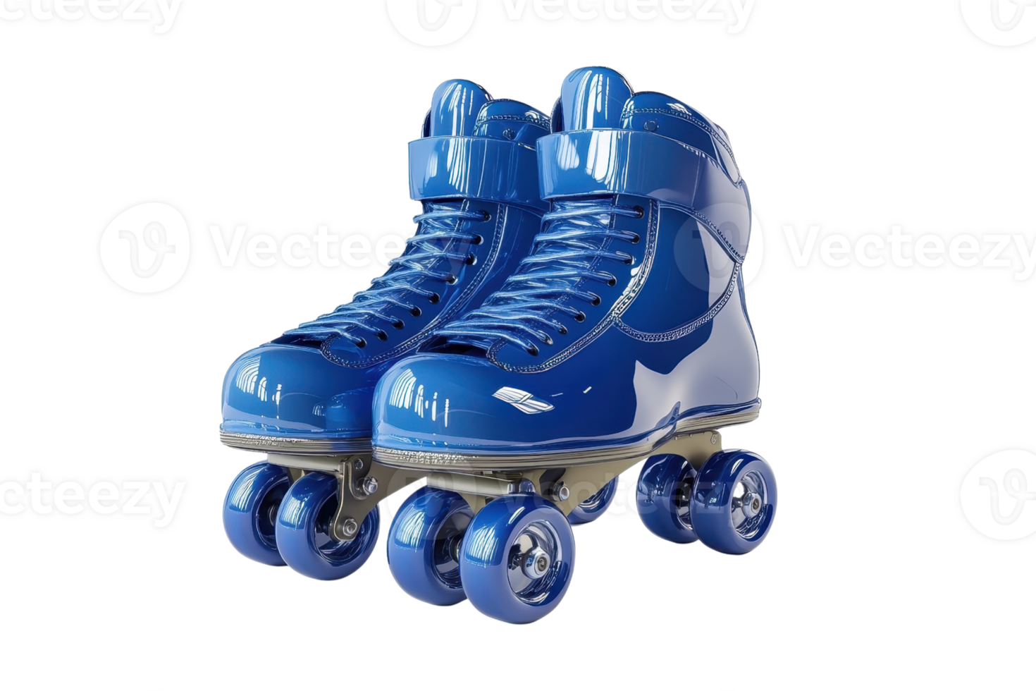 A pair of vibrant blue roller skates with adjustable straps and wheels, perfect for outdoor skating and recreational activities. png