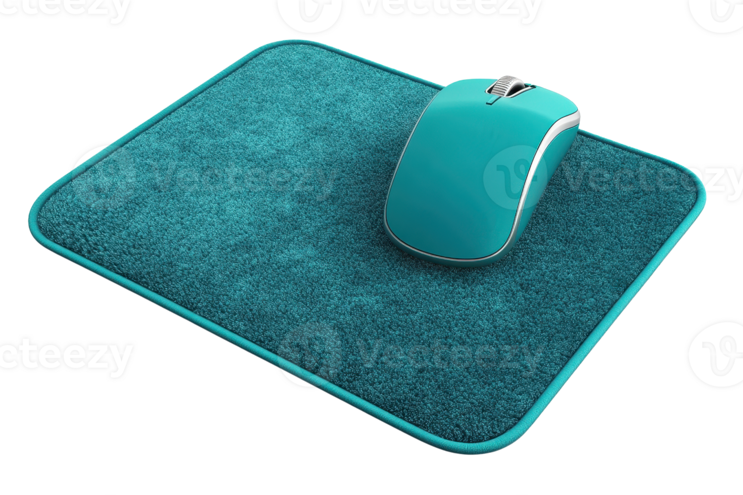 Modern blue wireless computer mouse on matching mouse pad, isolated on transparent background. Perfect for technology and office-related concepts. png