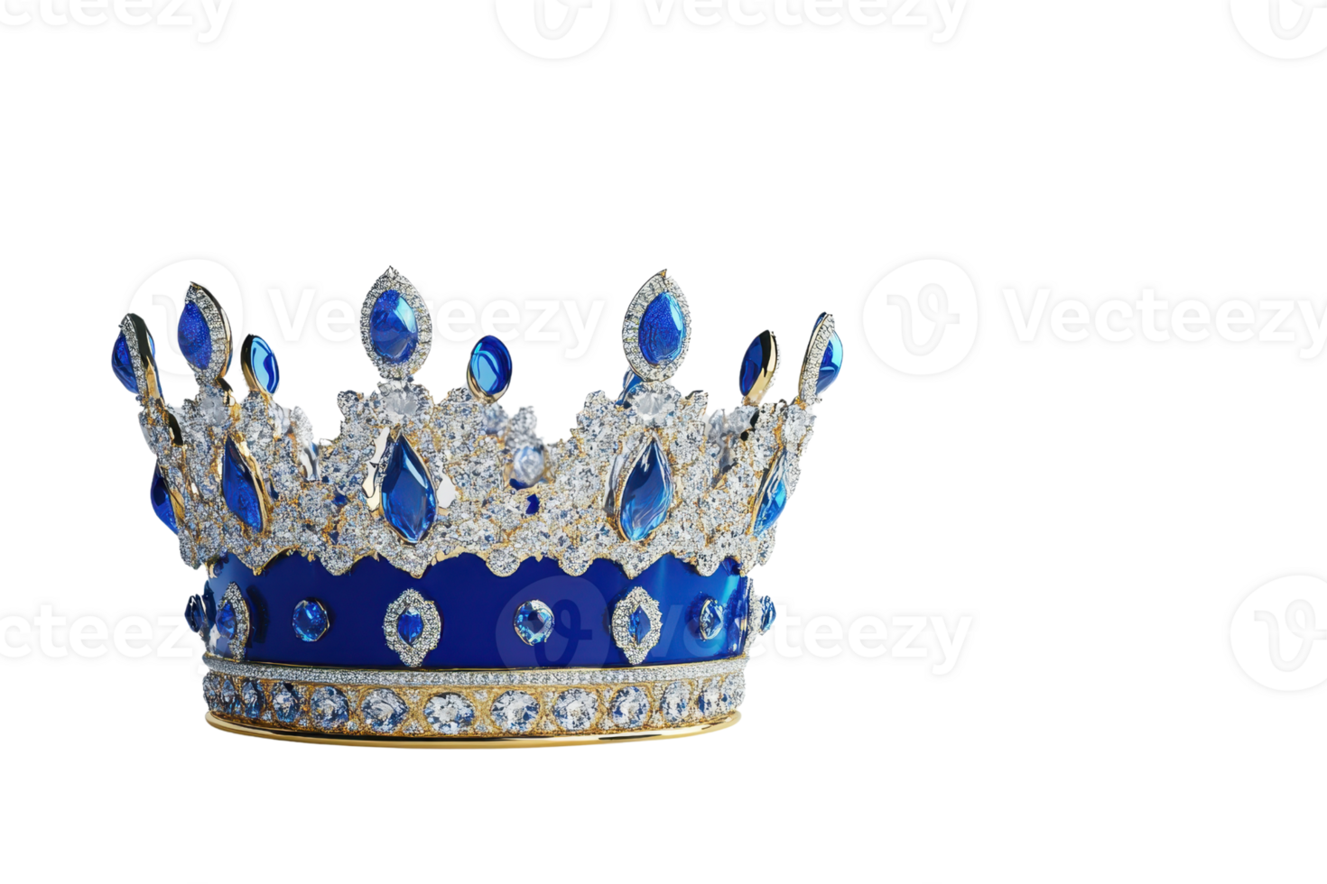 Elegant royal blue crown adorned with sparkling gemstones, perfect for a regal theme, fantasy concept, or luxury representation. png